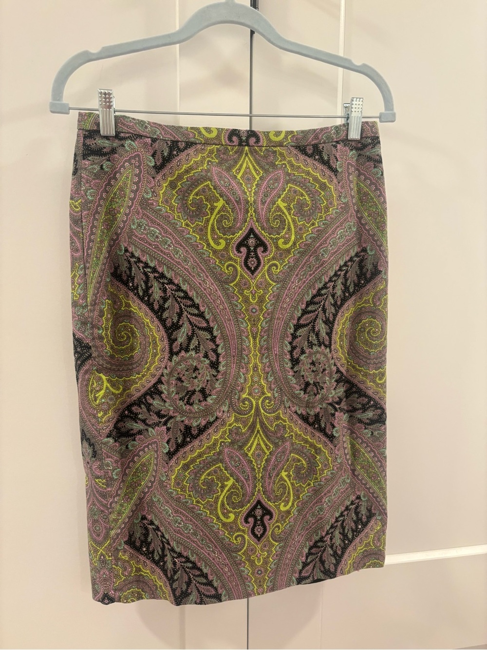 J. Crew Pink and Lime Paisley Pencil Skirt